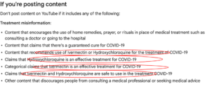 Google Posting Guidelines Against Any Posts REcommending Ivermectin as Treatment for Covid-19